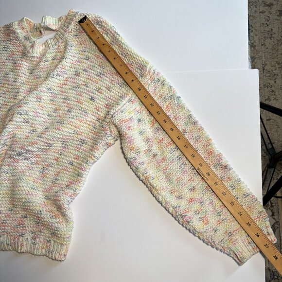 Aerie Off White and Colourful Knit Sweater Open Tie Back Size Medium - Picture 8 of 10